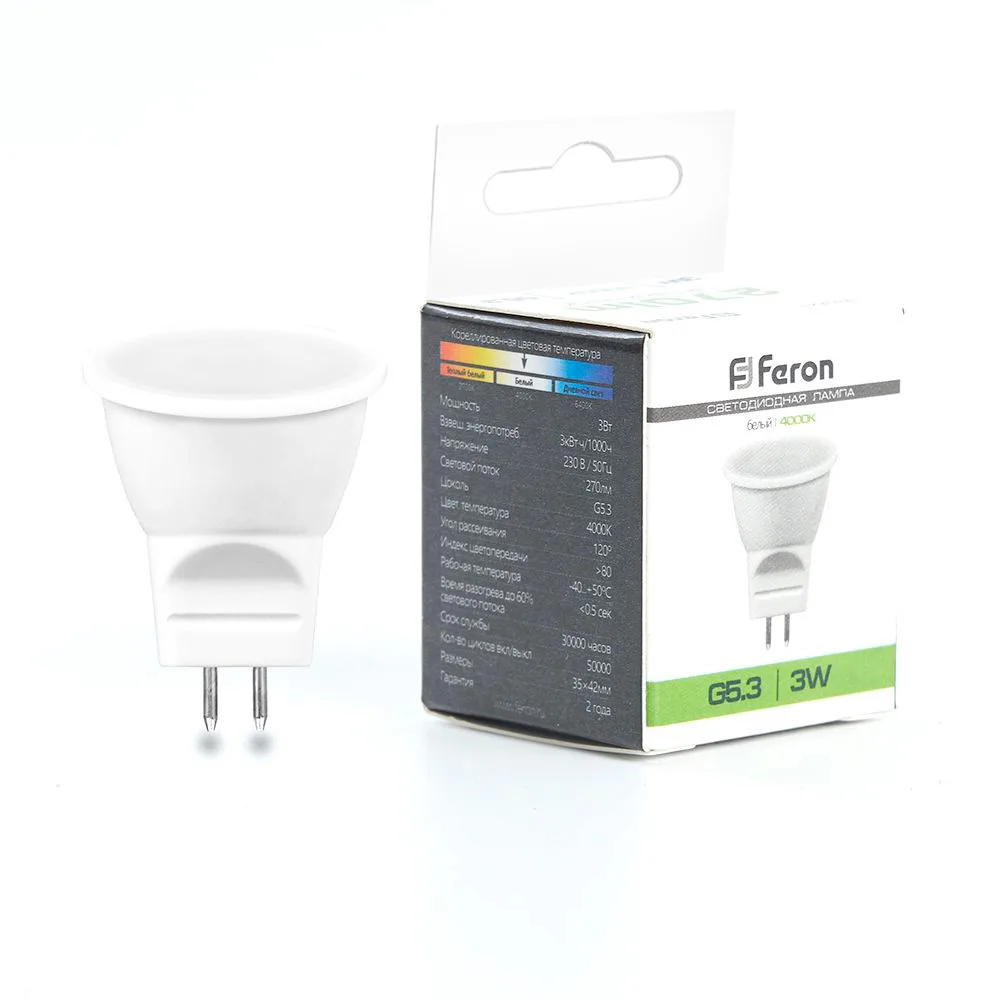 FERON Лампа светодиодная LB-271 MR11 G5.3 3W 230V 2700K 25551 FERON Лампа светодиодная LB-271 MR11 G5.3 3W 230V 2700K 25551