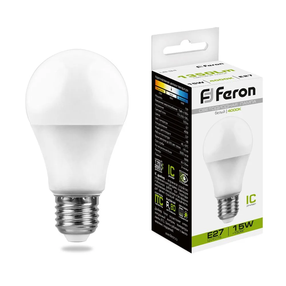 Лампа светодиодная FERON LB-94 Шар E27 15W 175-265V 4000K 25629
