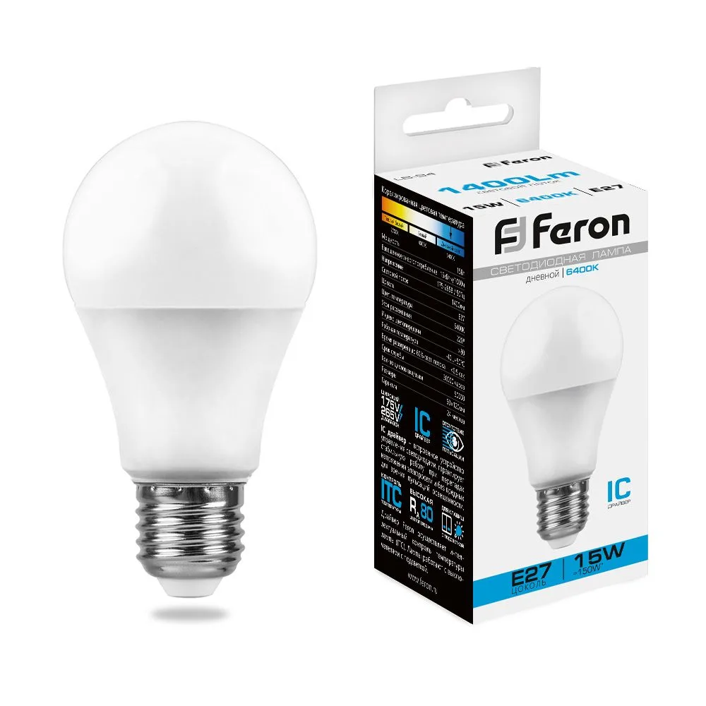 Лампа светодиодная FERON LB-94 Шар E27 15W 175-265V 6400K 25630