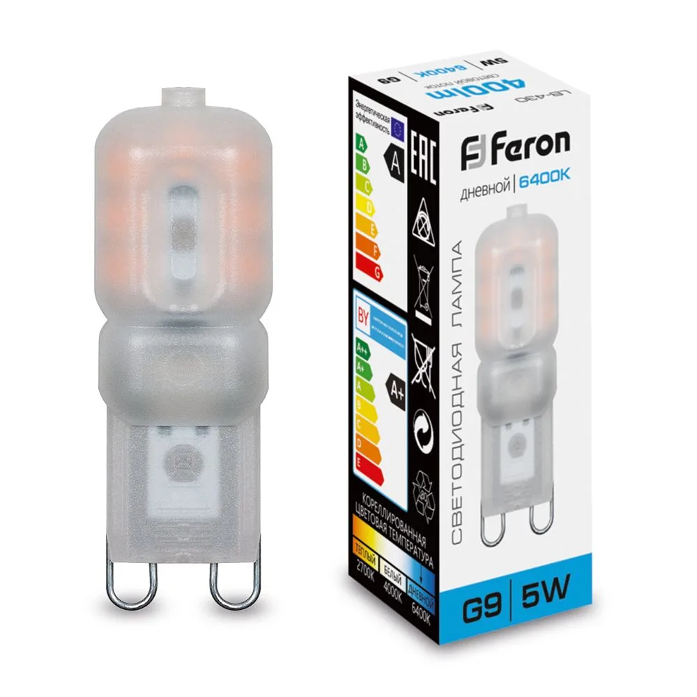 Лампа светодиодная FERON LB-430 G9 5W 230V 6400K 25638
