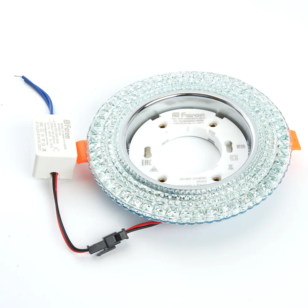 FERON Светильник встраиваемый с белой LED подсветкой CD4020 потолочный GX53 без лампы прозрачный 29473 FERON Светильник встраиваемый с белой LED подсветкой CD4020 потолочный GX53 без лампы прозрачный 29473