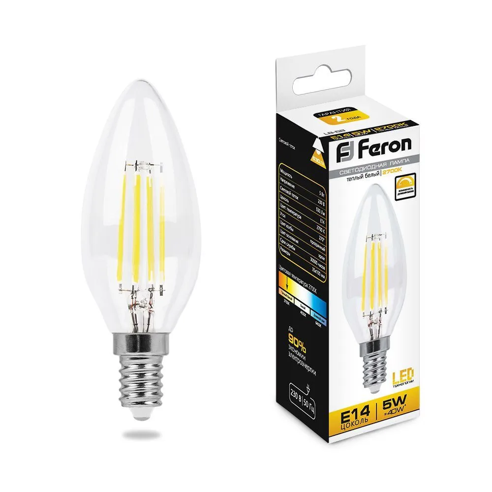 Лампа светодиодная диммируемая FERON LB-68 Свеча E14 5W 2700K 25651