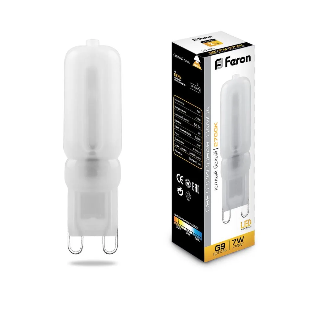 Лампа светодиодная FERON LB-431 G9 7W 230V 2700K 25755
