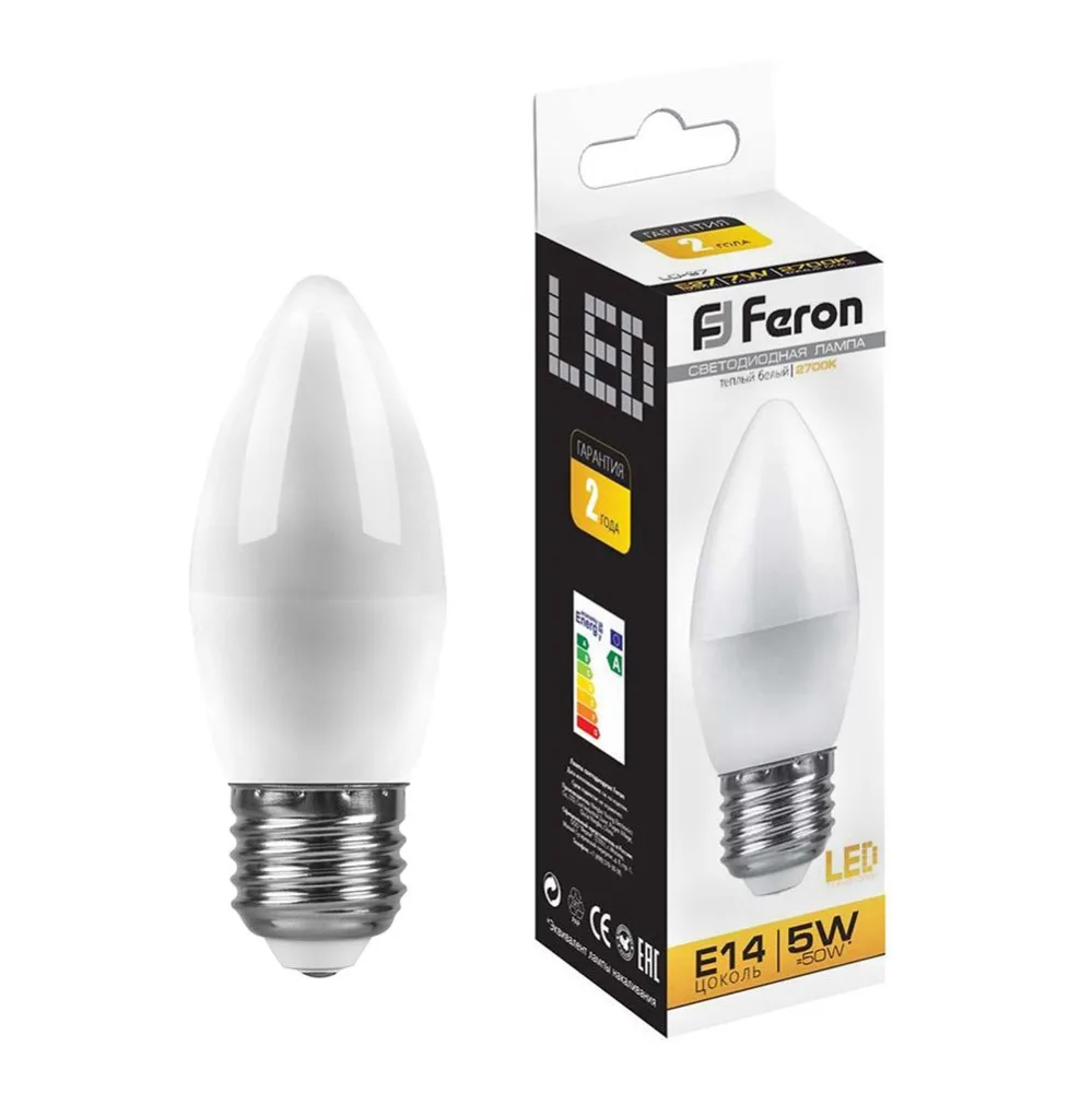 FERON Лампа светодиодная LB-72 Свеча E27 5W 2700K 25764 FERON Лампа светодиодная LB-72 Свеча E27 5W 2700K 25764