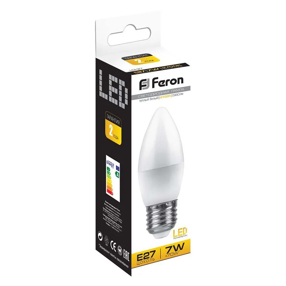 FERON Лампа светодиодная LB-97 Свеча E27 7W 175-265V 2700K 25758 FERON Лампа светодиодная LB-97 Свеча E27 7W 175-265V 2700K 25758