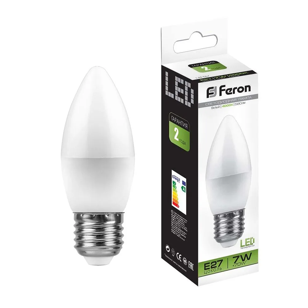 Лампа светодиодная FERON LB-97 Свеча E27 7W 175-265V 4000K 25759