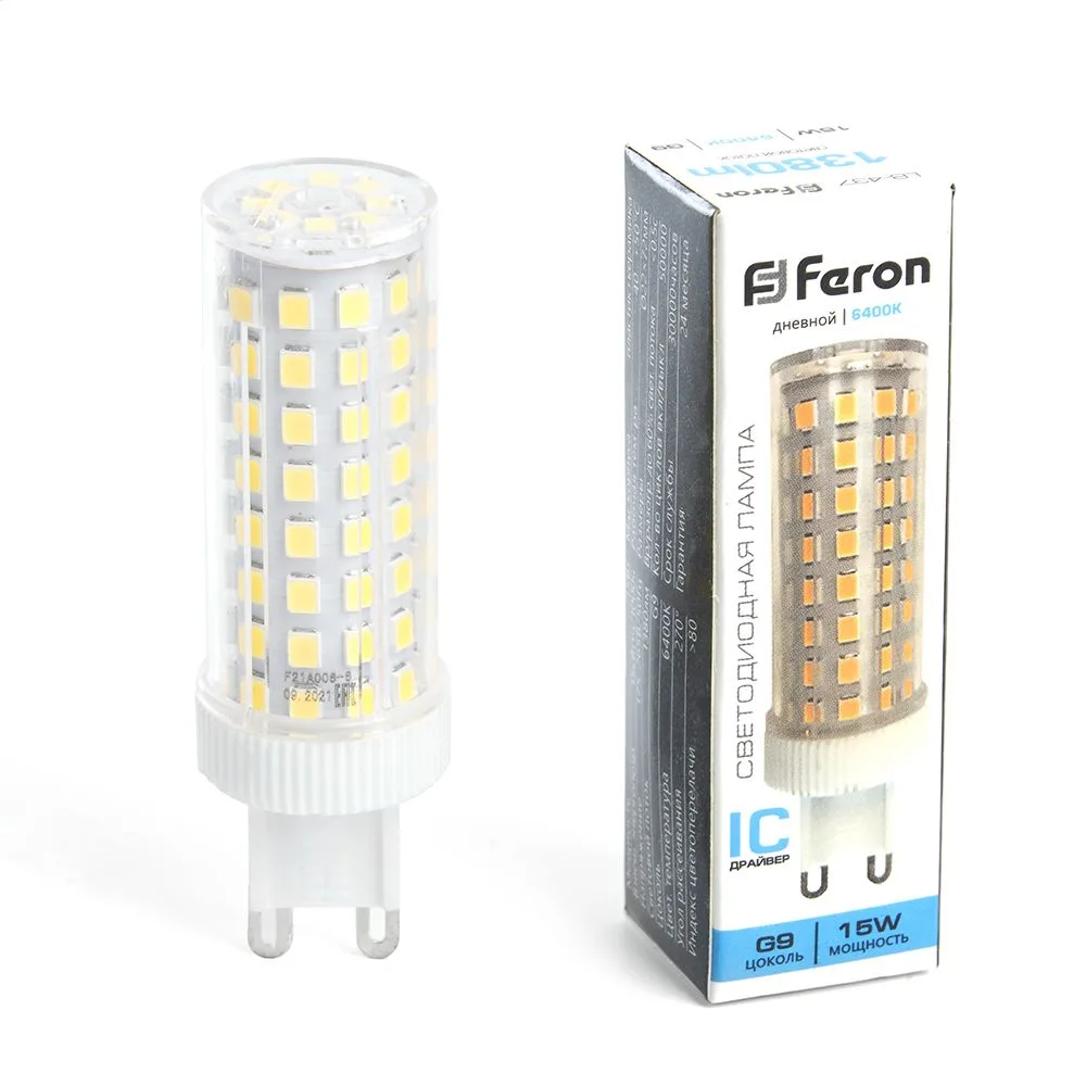 Лампа светодиодная FERON LB-437 G9 15W 175-265V 6400K 38214