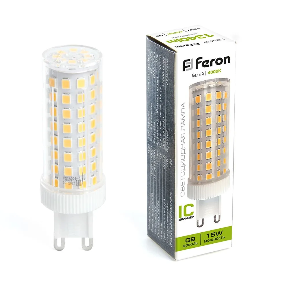 Лампа светодиодная FERON LB-437 G9 15W 175-265V 4000K 38213
