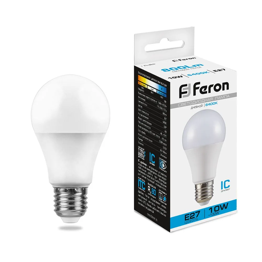 Лампа светодиодная FERON LB-92 Шар E27 10W 175-265V 6400K 25459
