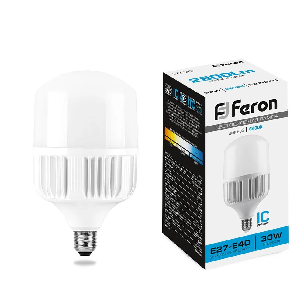 Лампа светодиодная FERON LB-65 E27-E40 30W 175-265V 6400K 25537
