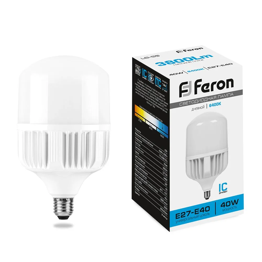 FERON Лампа светодиодная LB-65 E27-E40 40W 175-265V 6400K 25538 FERON Лампа светодиодная LB-65 E27-E40 40W 175-265V 6400K 25538