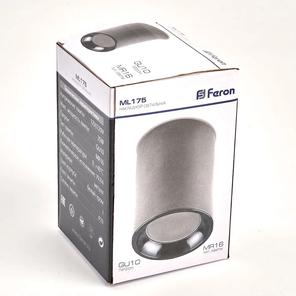 FERON Светильник потолочный ML175 MR16 GU10 35W 230V, белый, хром 32634 FERON Светильник потолочный ML175 MR16 GU10 35W 230V, белый, хром 32634