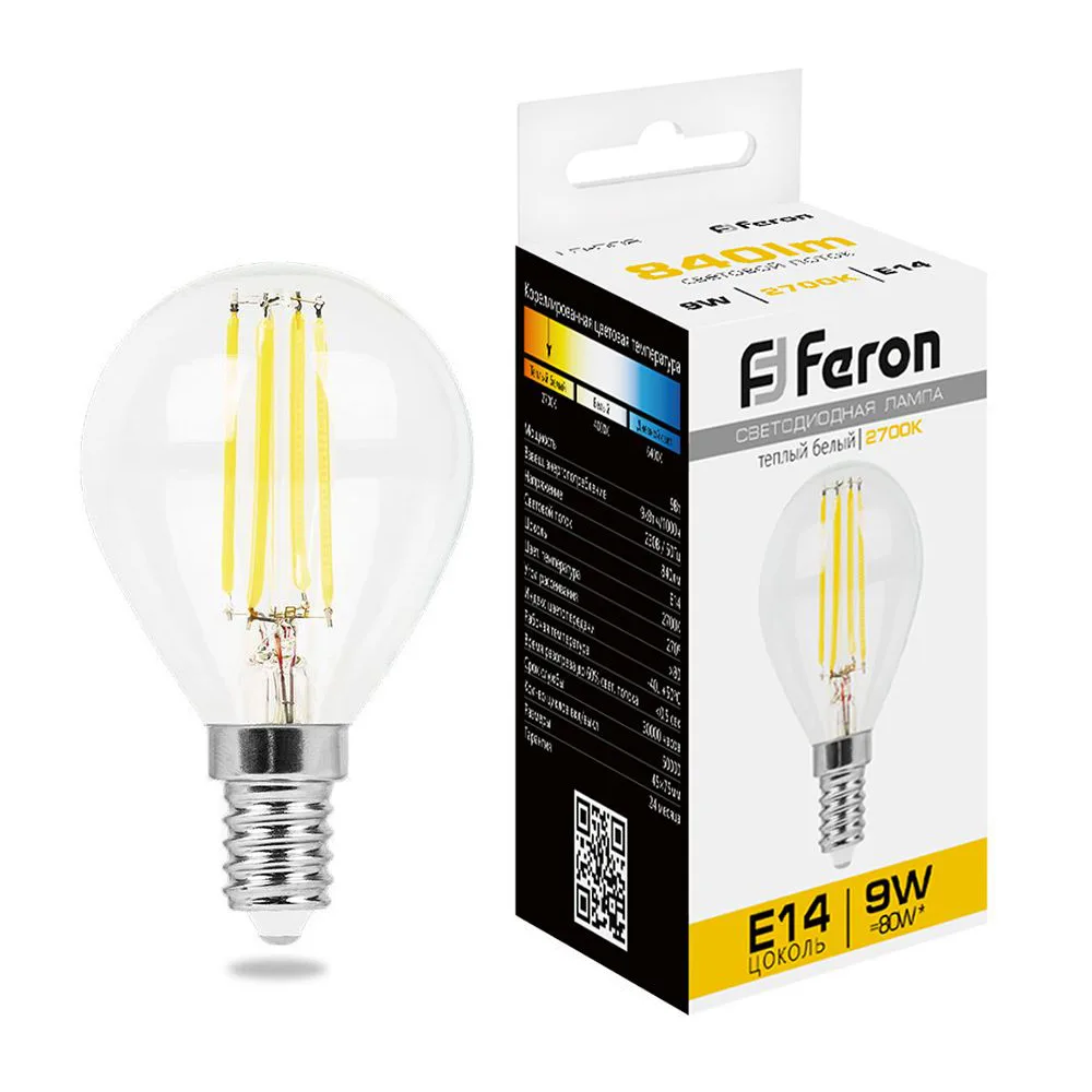 FERON Лампа светодиодная LB-509 Шарик E14 9W 230V 2700K 38001 FERON Лампа светодиодная LB-509 Шарик E14 9W 230V 2700K 38001