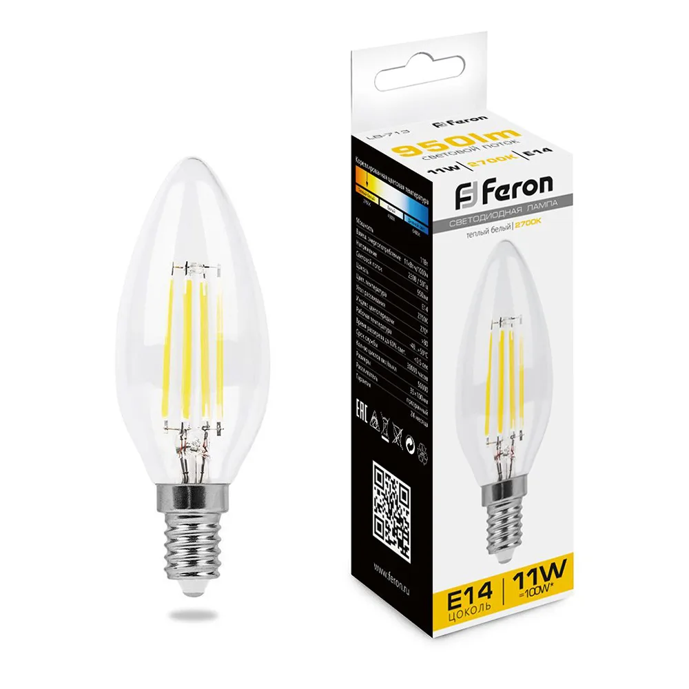 FERON Лампа светодиодная LB-713 Свеча E14 11W 230V 2700K 38006 FERON Лампа светодиодная LB-713 Свеча E14 11W 230V 2700K 38006