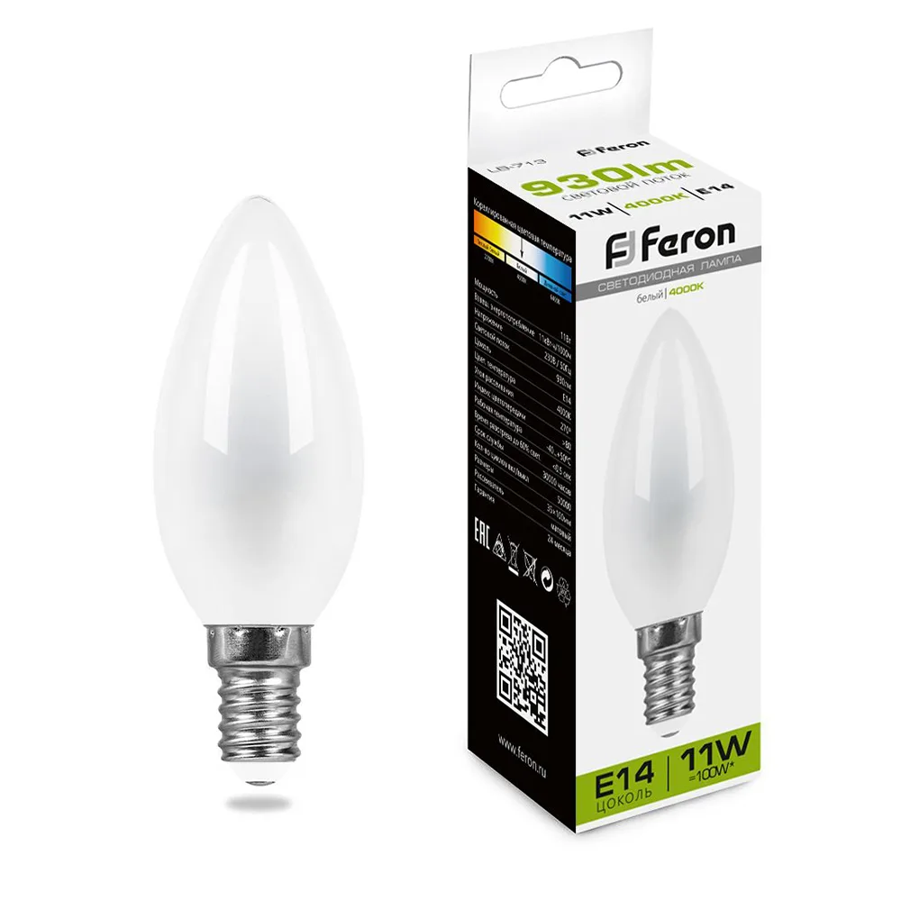 FERON Лампа светодиодная LB-713 Свеча E14 11W 230V 4000K 38007 FERON Лампа светодиодная LB-713 Свеча E14 11W 230V 4000K 38007