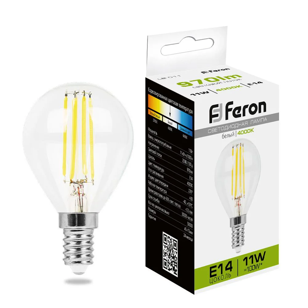 FERON Лампа светодиодная LB-511 Шарик E14 11W 230V 4000K 38014 FERON Лампа светодиодная LB-511 Шарик E14 11W 230V 4000K 38014