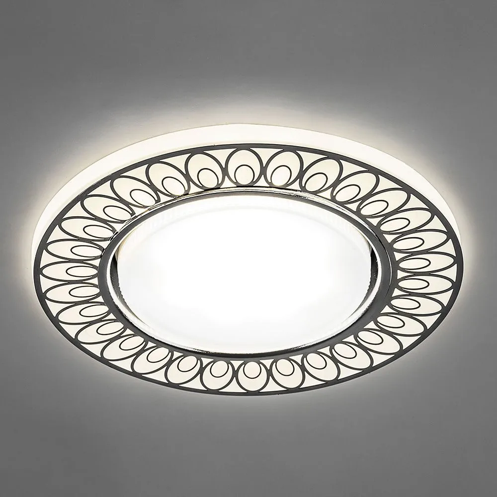 FERON Светильник встраиваемый с белой LED подсветкой CD9913 потолочный GX53 без лампы, матовый белый, хром 32981 FERON Светильник встраиваемый с белой LED подсветкой CD9913 потолочный GX53 без лампы, матовый белый, хром 32981
