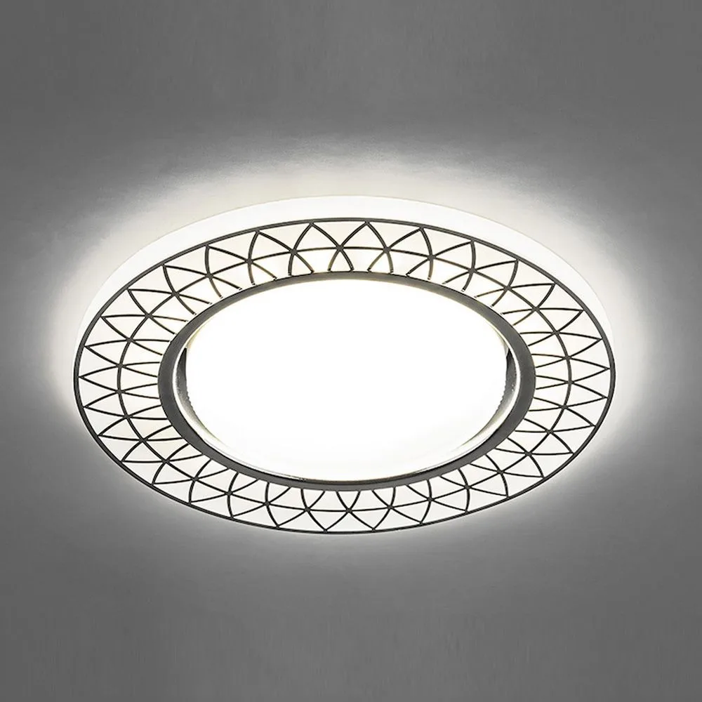 FERON Светильник встраиваемый с белой LED подсветкой CD9914 потолочный GX53 без лампы, матовый белый, хром 32982 FERON Светильник встраиваемый с белой LED подсветкой CD9914 потолочный GX53 без лампы, матовый белый, хром 32982