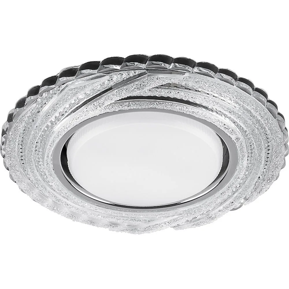 FERON Светильник встраиваемый с белой LED подсветкой CD4037 потолочный GX53 без лампы, прозрачный, хром 40504 FERON Светильник встраиваемый с белой LED подсветкой CD4037 потолочный GX53 без лампы, прозрачный, хром 40504