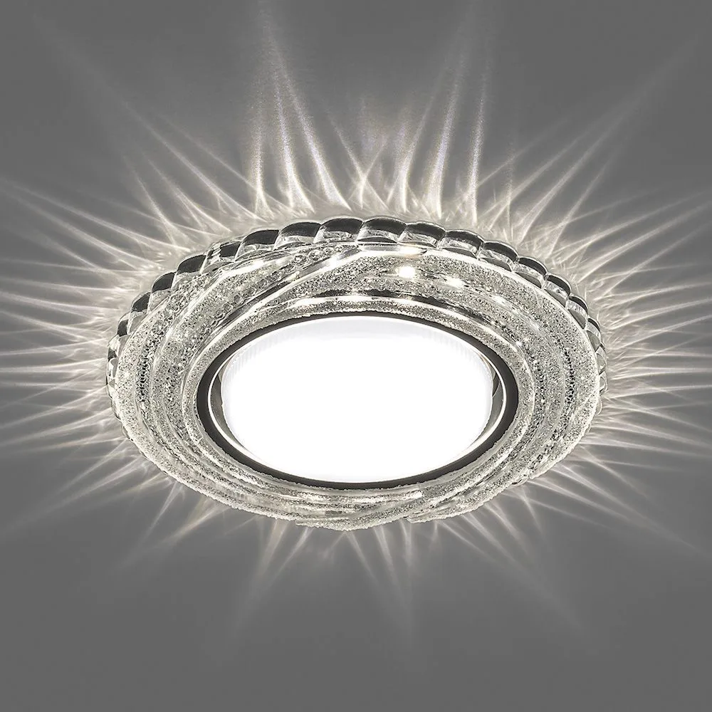 FERON Светильник встраиваемый с белой LED подсветкой CD4037 потолочный GX53 без лампы, прозрачный, хром 40504 FERON Светильник встраиваемый с белой LED подсветкой CD4037 потолочный GX53 без лампы, прозрачный, хром 40504
