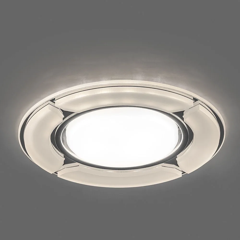FERON Светильник встраиваемый с белой LED подсветкой CD4039 потолочный GX53 без лампы, белый матовый, хром 40506 FERON Светильник встраиваемый с белой LED подсветкой CD4039 потолочный GX53 без лампы, белый матовый, хром 40506