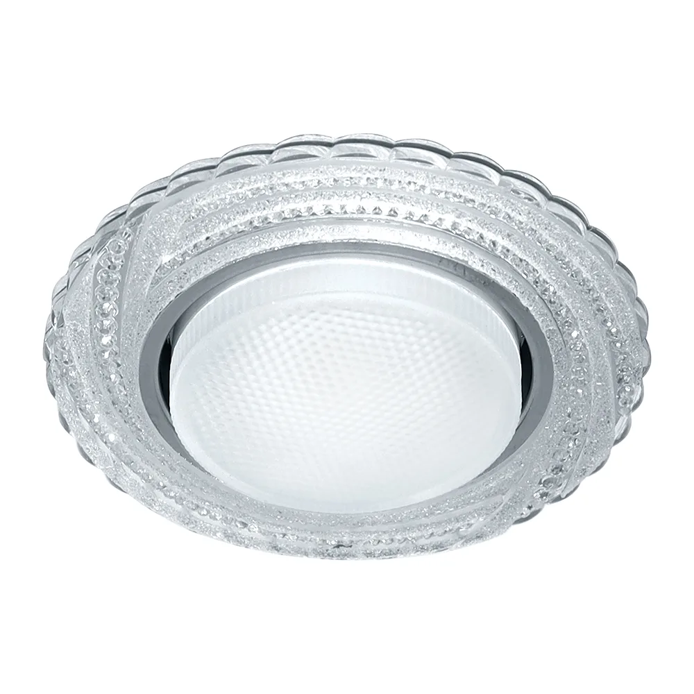 FERON Светильник встраиваемый с белой LED подсветкой CD4037 RGB потолочный GX53 без лампы, прозрачный, хром 41905 FERON Светильник встраиваемый с белой LED подсветкой CD4037 RGB потолочный GX53 без лампы, прозрачный, хром 41905