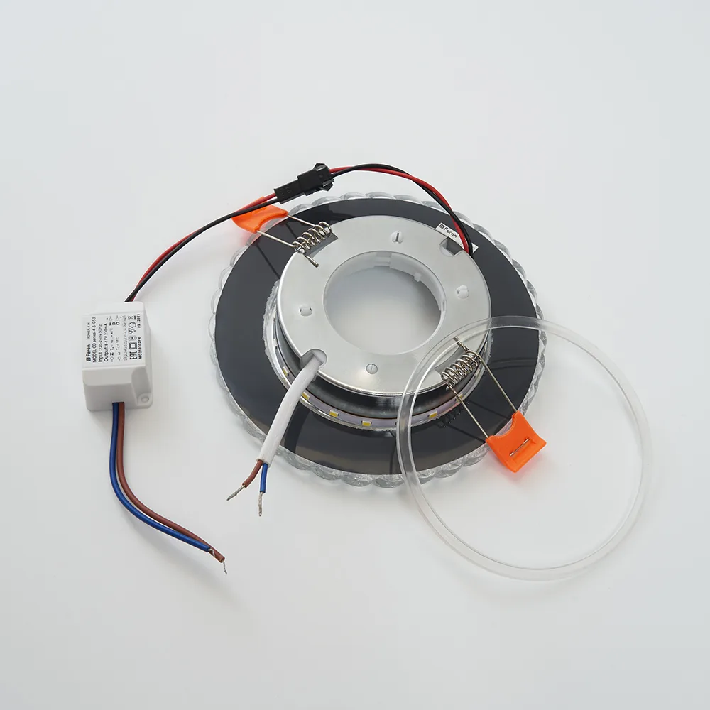 FERON Светильник встраиваемый с белой LED подсветкой CD4037 RGB потолочный GX53 без лампы, прозрачный, хром 41905 FERON Светильник встраиваемый с белой LED подсветкой CD4037 RGB потолочный GX53 без лампы, прозрачный, хром 41905