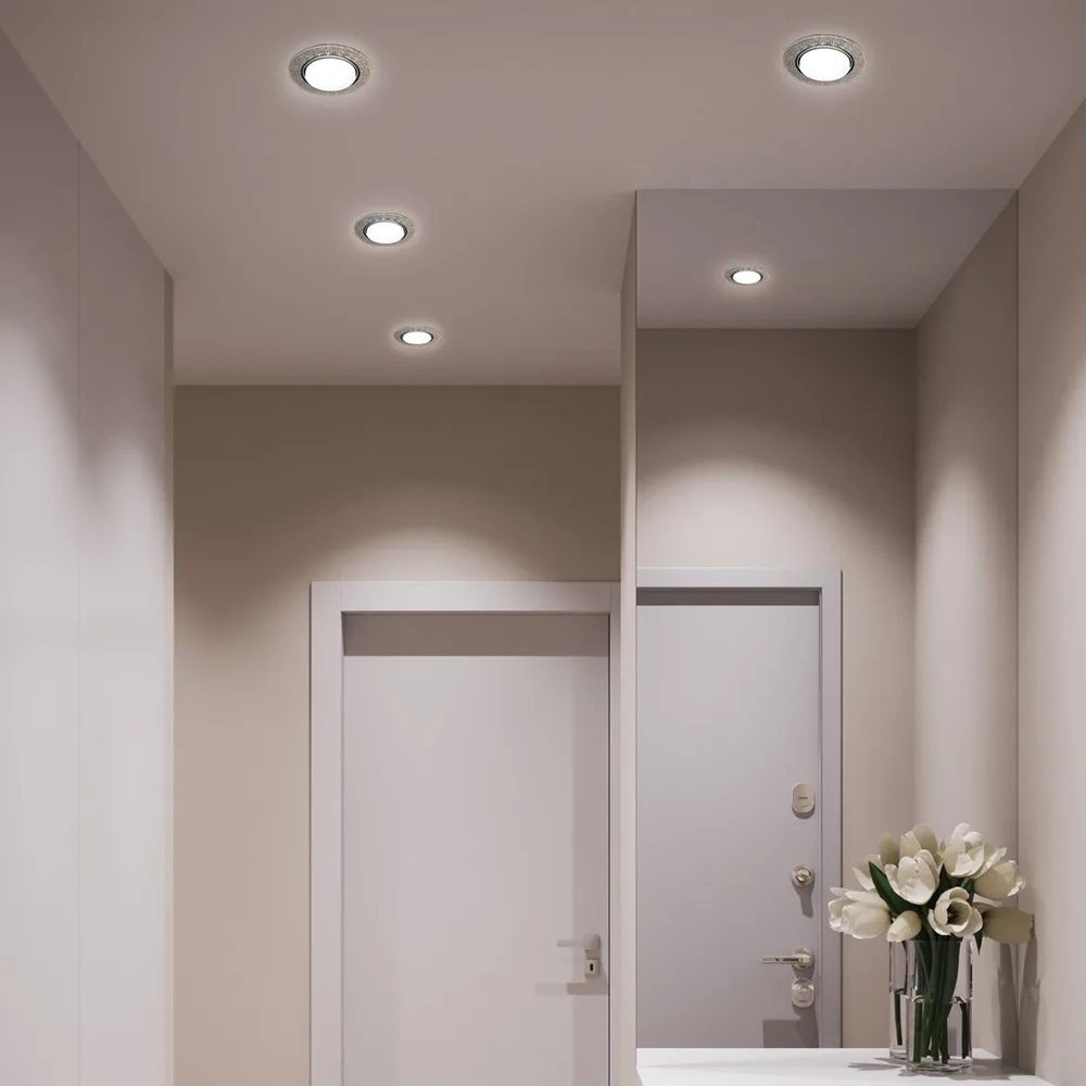FERON Светильник встраиваемый с белой LED подсветкой CD4037 RGB потолочный GX53 без лампы, прозрачный, хром 41905 FERON Светильник встраиваемый с белой LED подсветкой CD4037 RGB потолочный GX53 без лампы, прозрачный, хром 41905