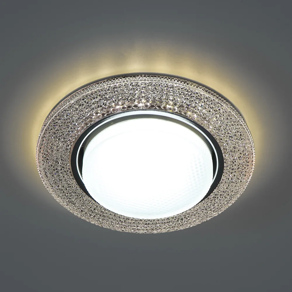 FERON Светильник встраиваемый с белой LED подсветкой CD4046 потолочный GX53 без лампы, прозрачный, хром 41908 FERON Светильник встраиваемый с белой LED подсветкой CD4046 потолочный GX53 без лампы, прозрачный, хром 41908