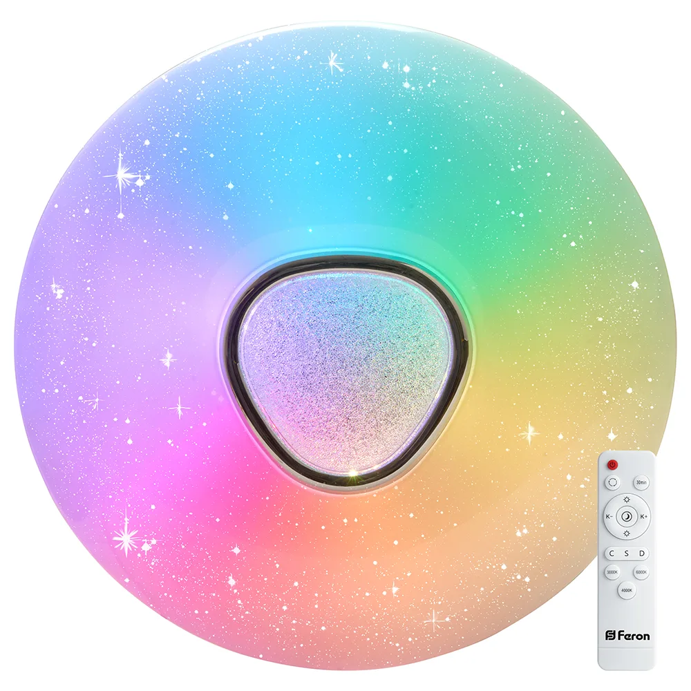 FERON Светодиодный управляемый светильник накладной AL5777 RAINBOW тарелка 60W RGB + CCT 3000К-6000K 41917 FERON Светодиодный управляемый светильник накладной AL5777 RAINBOW тарелка 60W RGB + CCT 3000К-6000K 41917