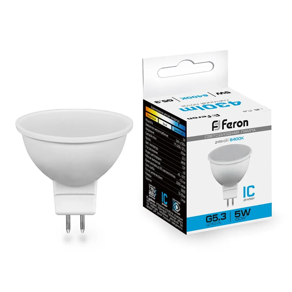 FERON Лампа светодиодная LB-24 MR16 G5.3 5W 175-265V 6400K 25125 FERON Лампа светодиодная LB-24 MR16 G5.3 5W 175-265V 6400K 25125