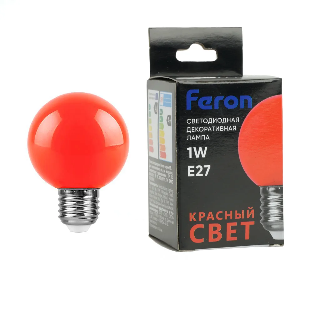 Лампа светодиодная FERON LB-37 Шарик E27 1W 230V Красный 25116