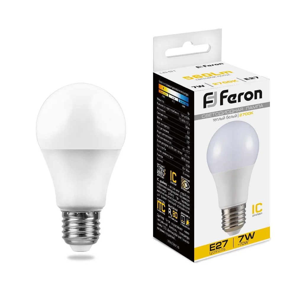 FERON Лампа светодиодная LB-91 Шар E27 7W 175-265V 2700K 25444 FERON Лампа светодиодная LB-91 Шар E27 7W 175-265V 2700K 25444