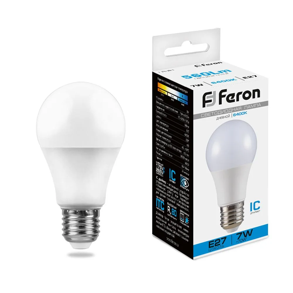 FERON Лампа светодиодная LB-91 Шар E27 7W 175-265V 6400K 25446 FERON Лампа светодиодная LB-91 Шар E27 7W 175-265V 6400K 25446