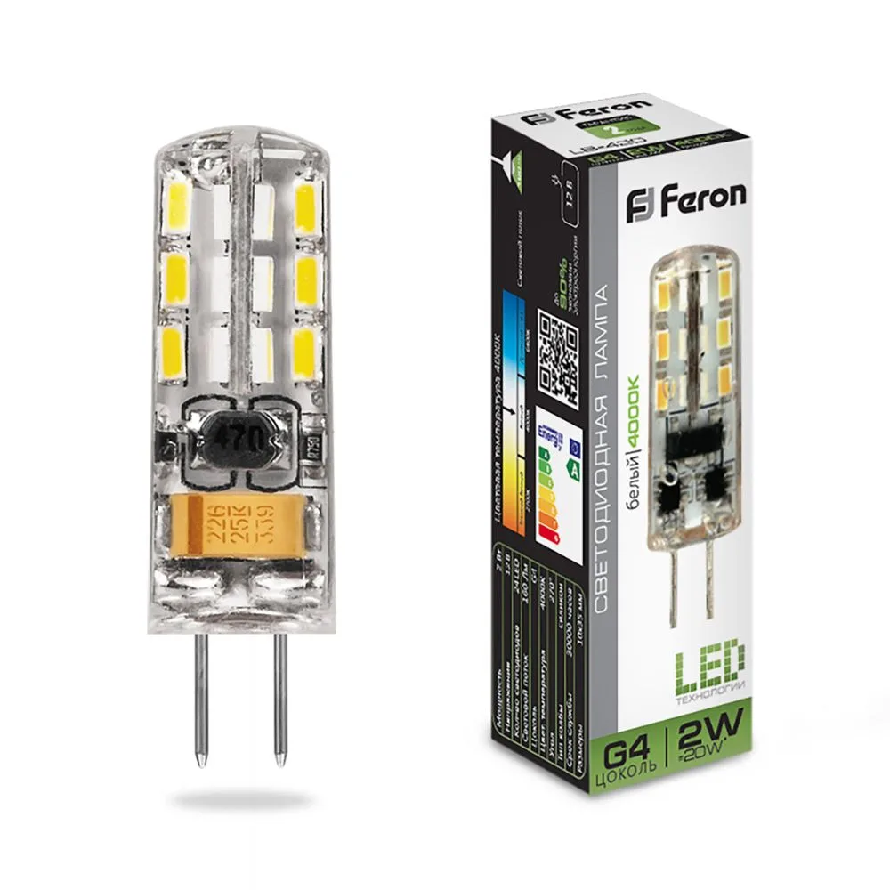 FERON Лампа светодиодная LB-420 G4 2W 12V 4000K 25448 FERON Лампа светодиодная LB-420 G4 2W 12V 4000K 25448