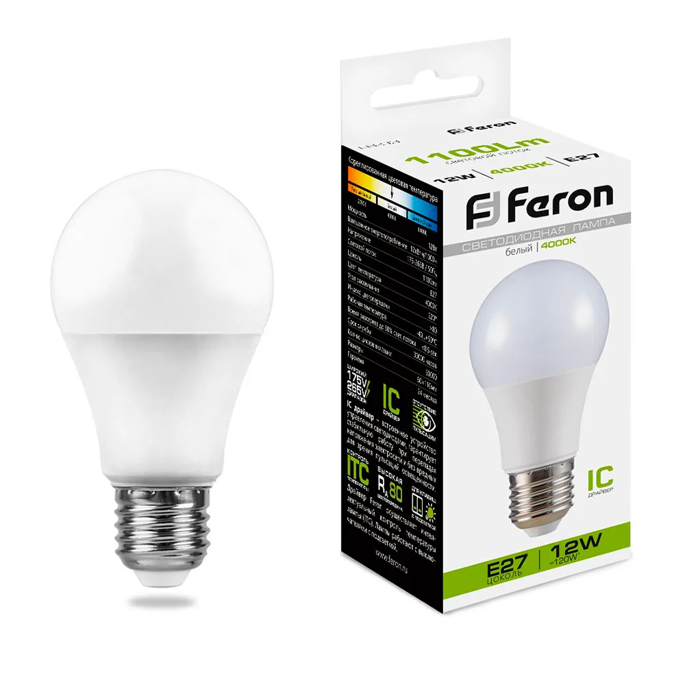 FERON Лампа светодиодная LB-93 Шар E27 12W 175-265V 4000K 25487 FERON Лампа светодиодная LB-93 Шар E27 12W 175-265V 4000K 25487