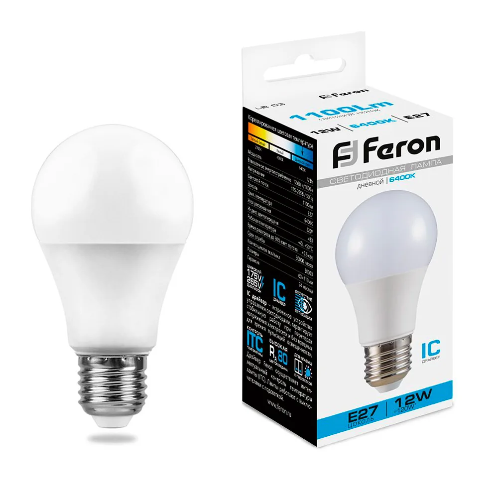 FERON Лампа светодиодная LB-93 Шар E27 12W 175-265V 6400K 25490 FERON Лампа светодиодная LB-93 Шар E27 12W 175-265V 6400K 25490