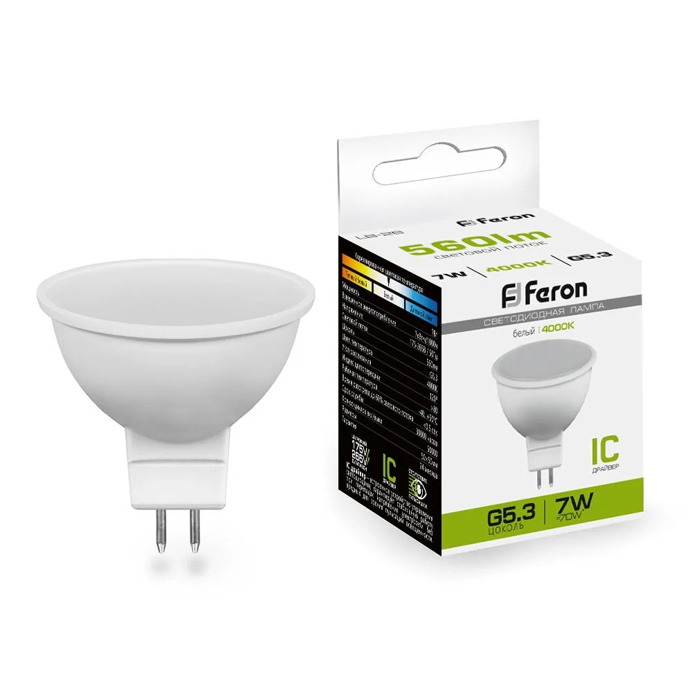FERON Лампа светодиодная LB-26 MR16 G5.3 7W 175-265V 4000K 25236 FERON Лампа светодиодная LB-26 MR16 G5.3 7W 175-265V 4000K 25236