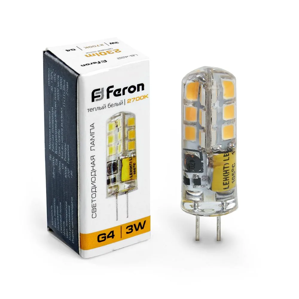 FERON Лампа светодиодная LB-422 G4 3W 12V 2700K 25531 FERON Лампа светодиодная LB-422 G4 3W 12V 2700K 25531