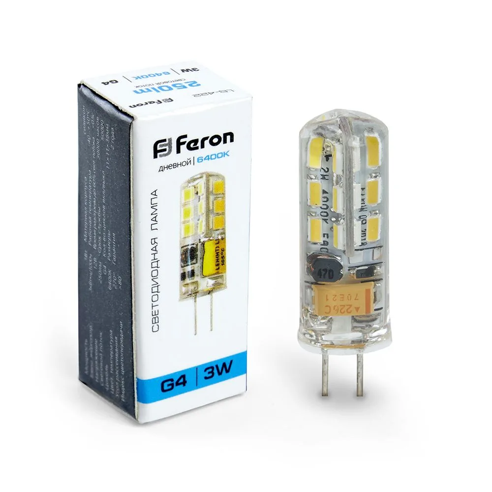 FERON Лампа светодиодная LB-422 G4 3W 12V 6400K 25533 FERON Лампа светодиодная LB-422 G4 3W 12V 6400K 25533